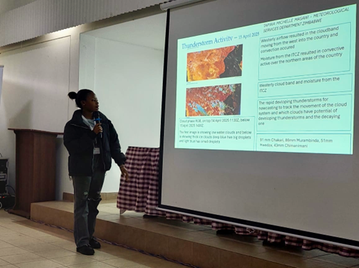 Michelle Masawi giving a presentation at the Meteosat Workshop